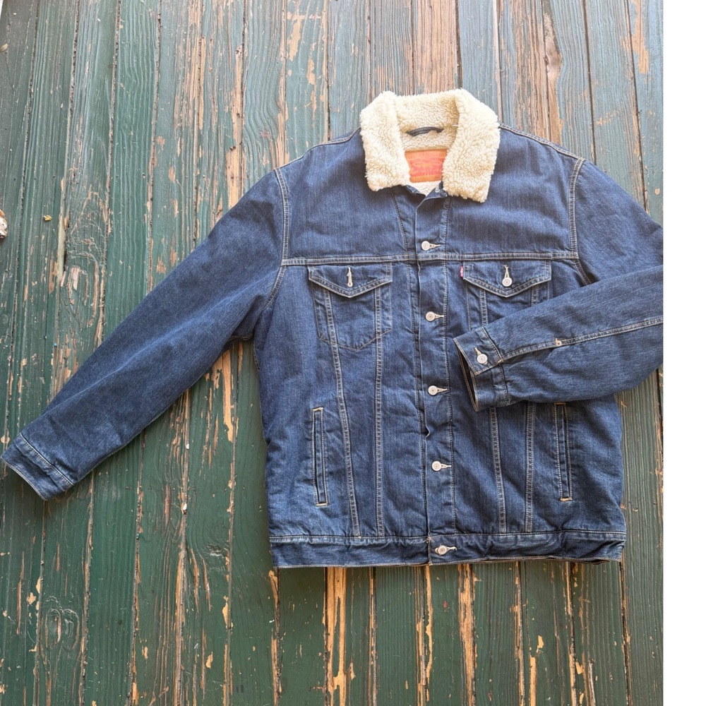 Levis Mens Sherpa Lined Denim Trucker Jacket XXL Blue Jean Coat 70598-0021